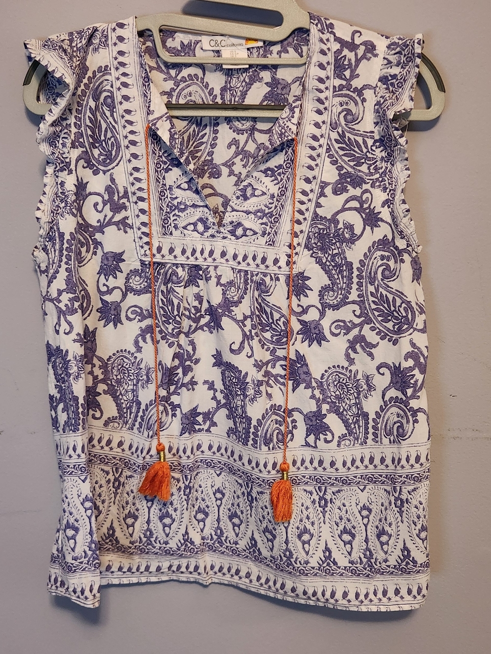C&C California White & Purple Paisley Tassel Camisole